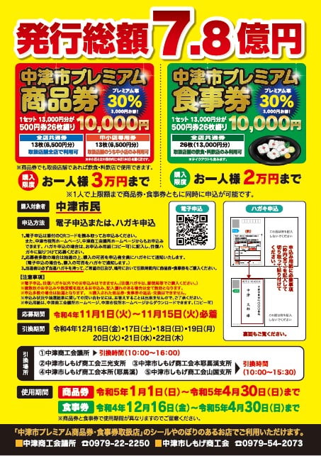 新型コロナ対策第5弾「中津市プレミアム商品券・食事券」【11月1日から購入申込を開始】 – 中津市議会議員 大塚正俊